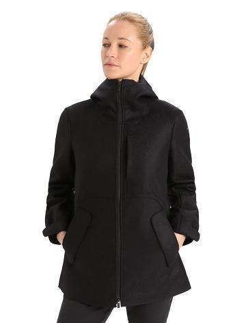 Women's Icebreaker Felted Merino Hooded Jackets Black | CA 1295XYUF